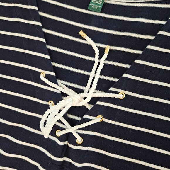 Lauren Ralph Lauren Navy White Dress Striped Sleeveless Lace-Up Nautical 3X - Picture 6 of 10